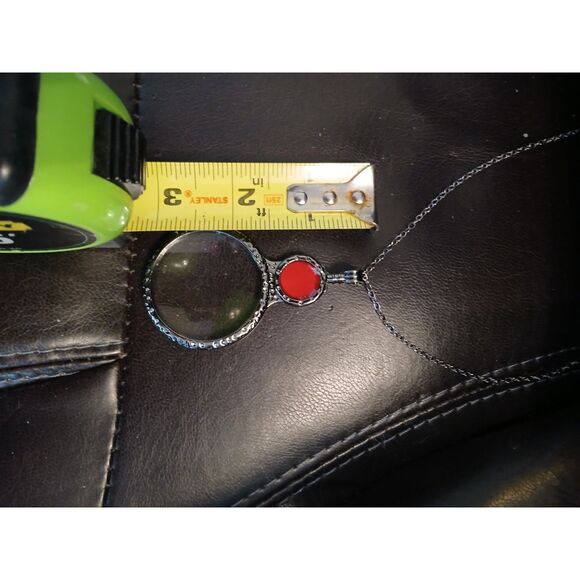 Magnifying Glass On Long Chain Red Enamel Circle - Picture 4 of 8